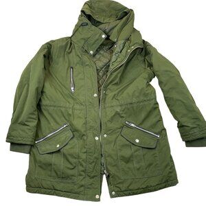 Time & Tru Women's Coat Size XL With Hood Olive Green Quilted Parka